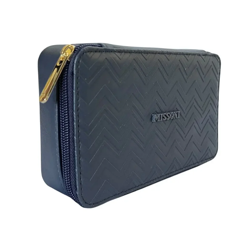 Missoni x Delta One Navy Blue Zigzag Faux Leather Zip Toiletry Cosmetic Case